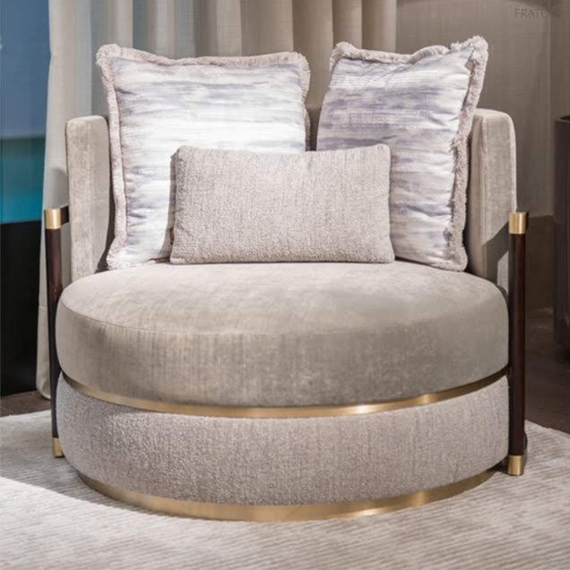 Aura Premium Round Velvet Swivel Accent Lounge Chair with Brushed Gold Base and Accent Pillows