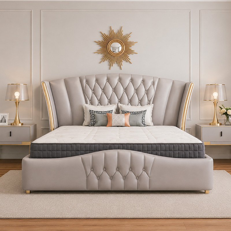 Aurelia Premium Pearl Grey Leatherette Tufted King Size Bed - Image 2