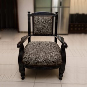 Classic Wooden Upholstered Accent Chair with Floral Pattern Fabric