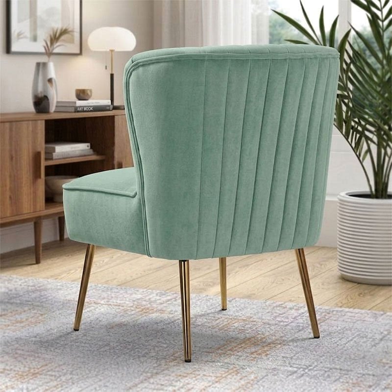 Elegant Mint Green Velvet Channel Tufted Accent Chair - Image 2