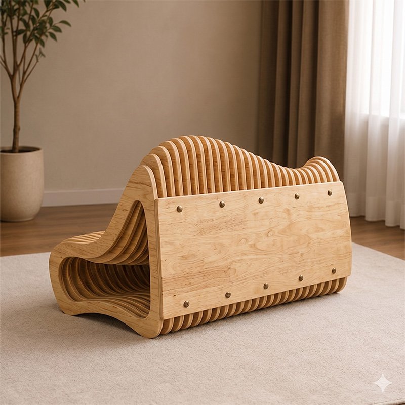 Elysian Modern Parametric Curved Wooden Lounge Sofa - Image 2