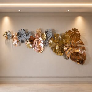 Grand Monstera Metallic Luxury Wall Art Sculpture in Gold Rose Gold and Silver Finishes