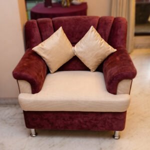 Imperial Dual-Tone Burgundy and Cream Luxury Accent Sofa Chair with Golden Cushions