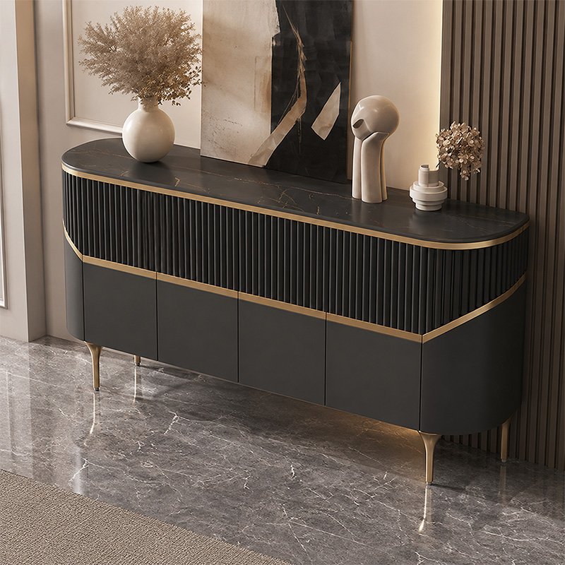 Imperia Luxury Fluted Sideboard Cabinet with Gold Accents and Marble Top - Image 2