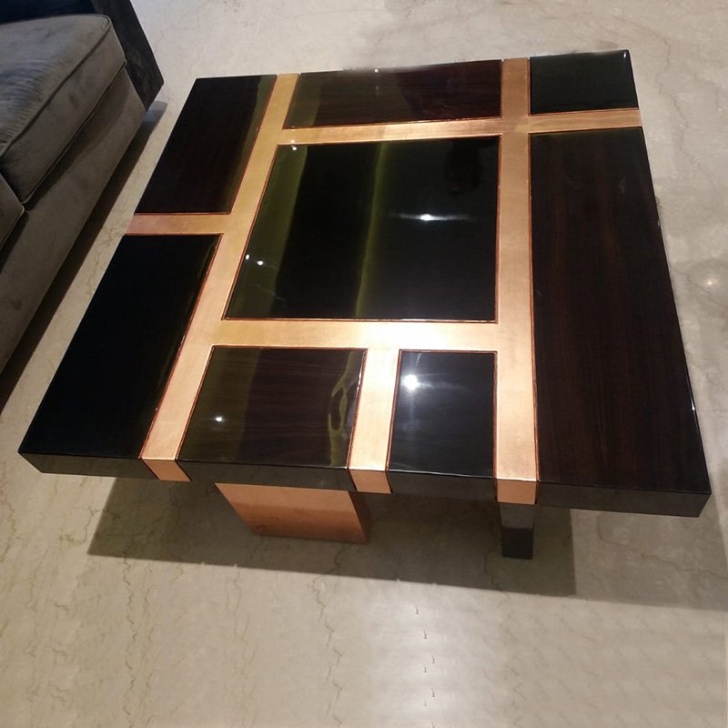 Vanguard Ultra-Luxury High-Gloss Black Grid Coffee Table with Rose Gold Accents - Image 2