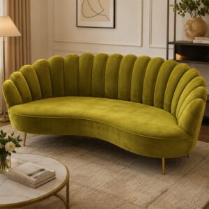 Luxury Shell Back Velvet Accent Sofa with Gold Legs