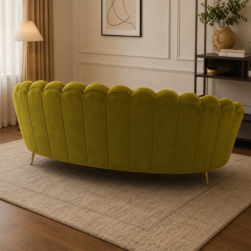 Luxury Shell Back Velvet Accent Sofa with Gold Legs