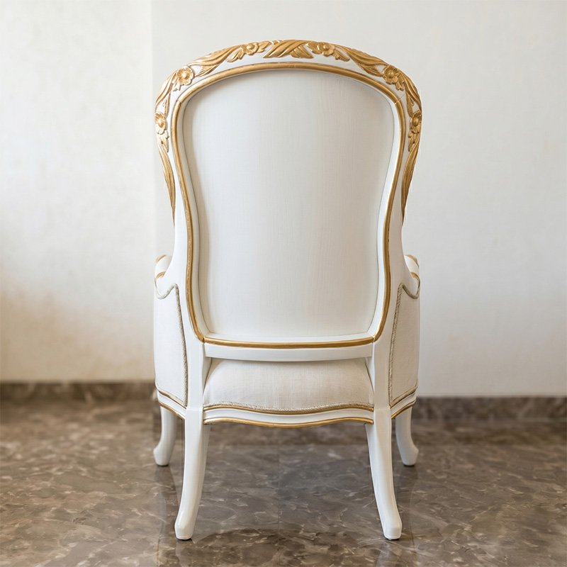 Maharaja Royal Baroque Carved White and Gold Accent Chair with Champagne Fabric