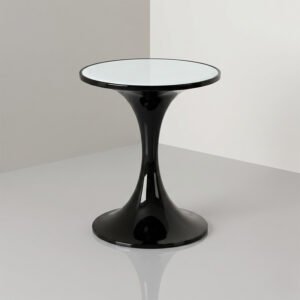 Modern Hourglass Shaped Side Table in Glossy Black and White Monochromatic Finish