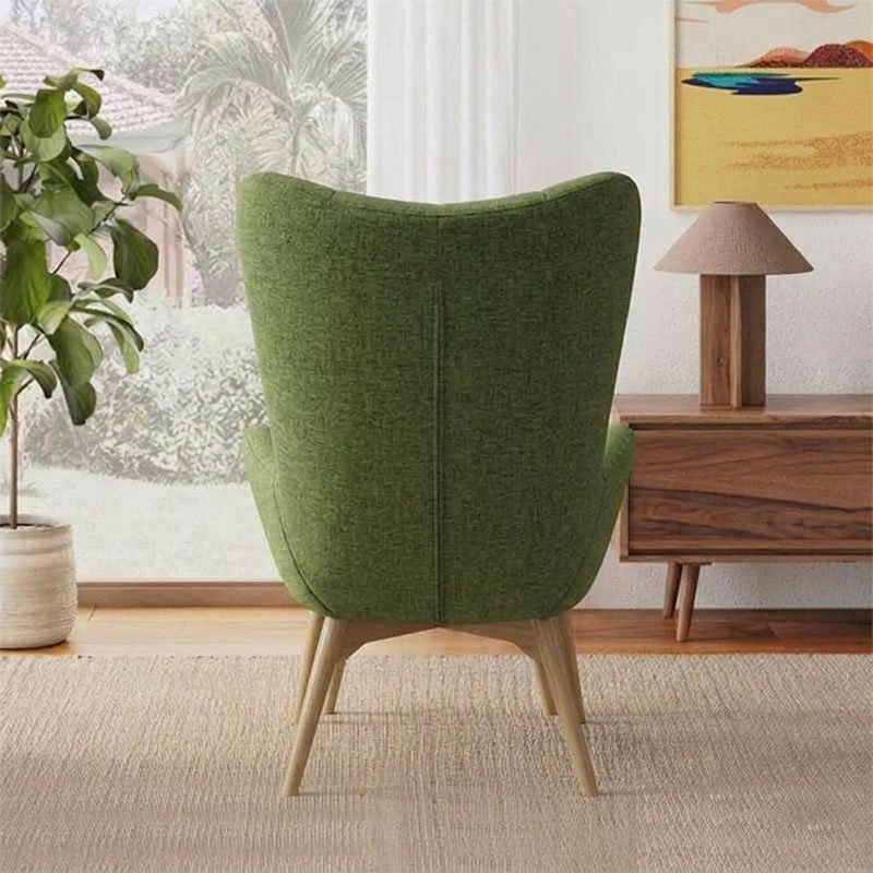 Modern Green Wingback Lounge Chair with Matching Ottoman