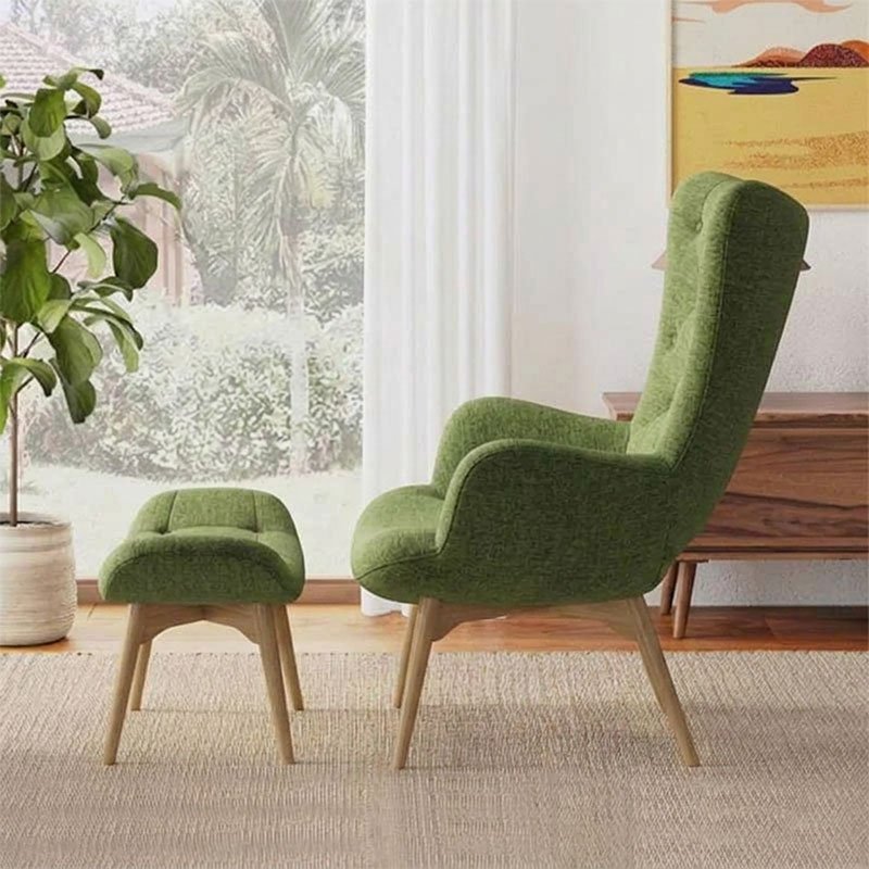 Modern Green Wingback Lounge Chair with Matching Ottoman