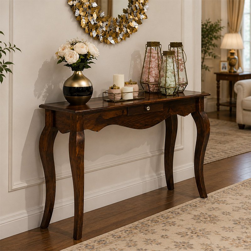 Heritage Solid Wood Console Table with Cabriole Legs and Storage Drawer - Image 2