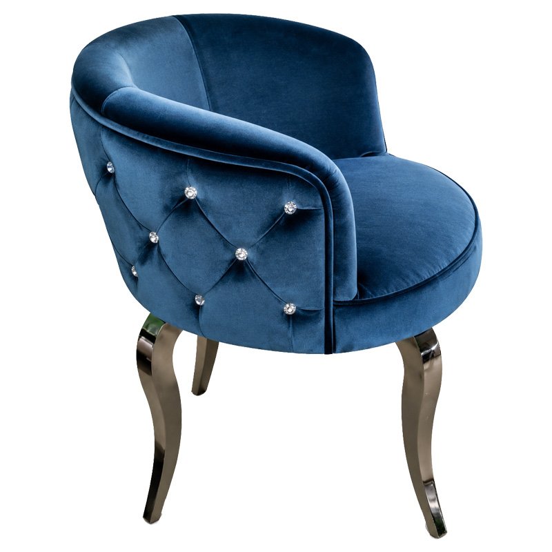 Royal Blue Velvet Accent Chair with Solid Wooden Legs