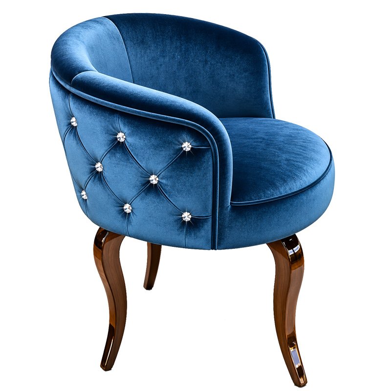 Royal Blue Velvet Accent Chair with Solid Wooden Legs