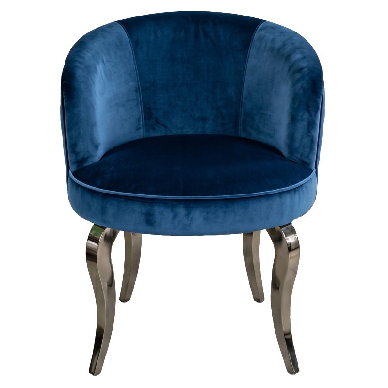 Royal Blue Velvet Accent Chair with Solid Wooden Legs