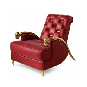 Royal Crimson Luxury Accent Chair with Golden Decorative Armrests