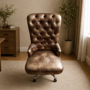 Royal Executive Tufted Office Chair in Vintage Brown Finish