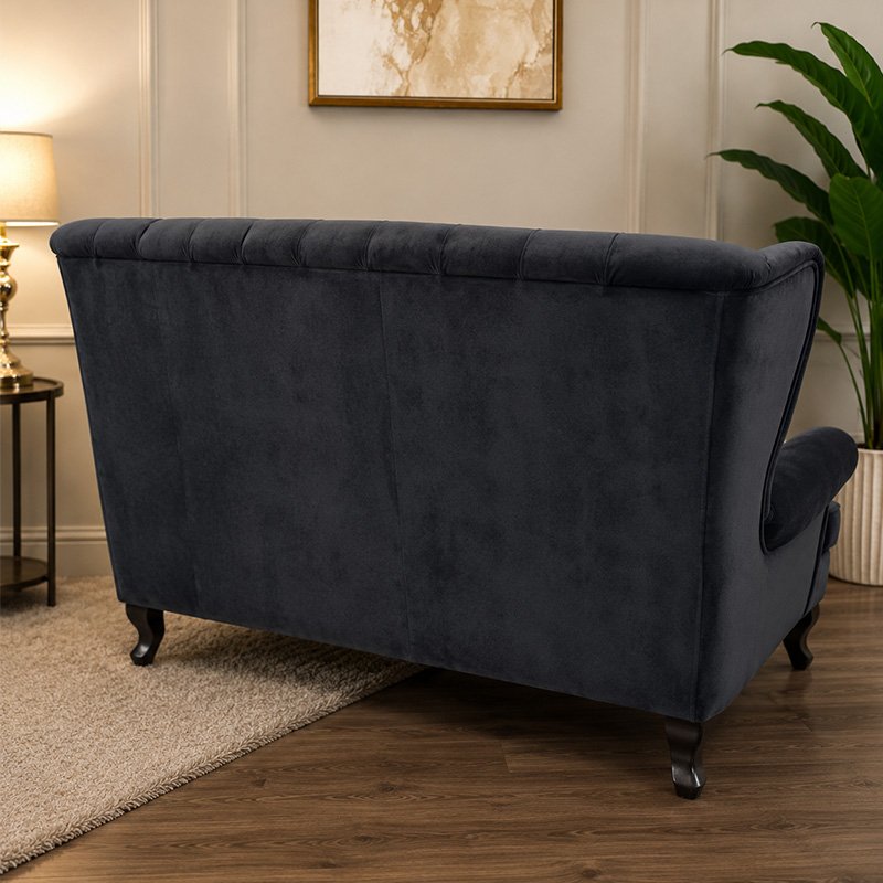 Royal Kensington Charcoal Grey Velvet Wingback Chesterfield 3 Seater Sofa with Designer Cushions