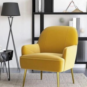 Royal Luxury Velvet Accent Chair in Yellow Color with Golden Legs