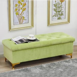 Royal Olive Lime Velvet Chesterfield Storage Ottoman Bench with Gold Feet