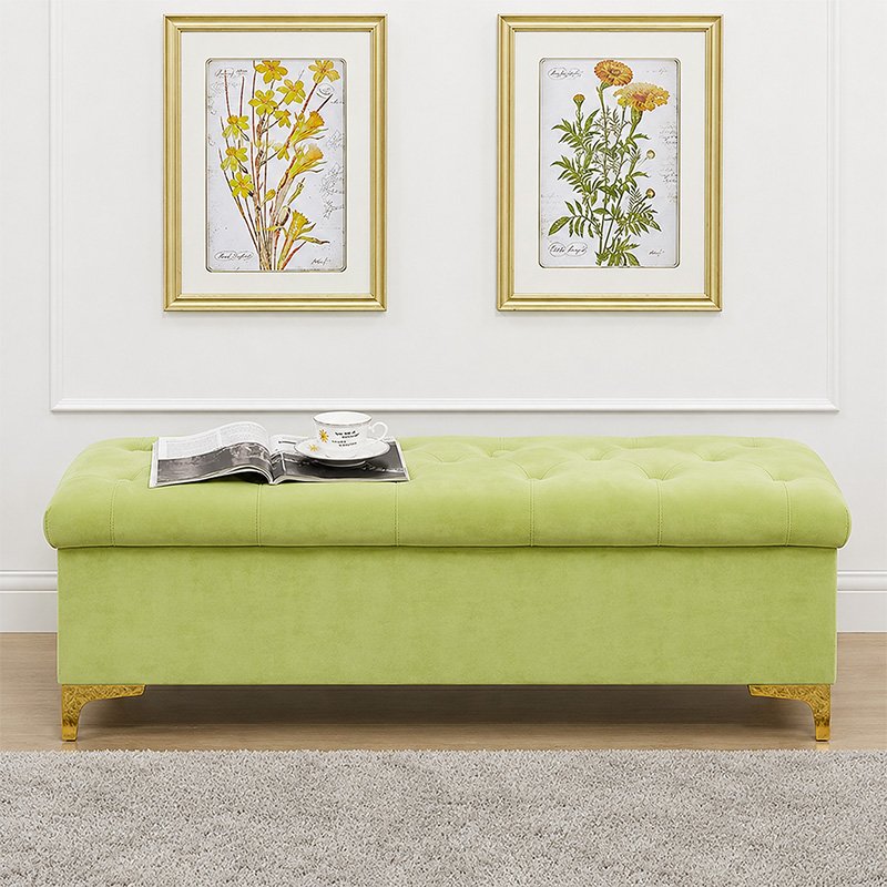 Royal Olive Lime Velvet Chesterfield Storage Ottoman Bench - Image 2