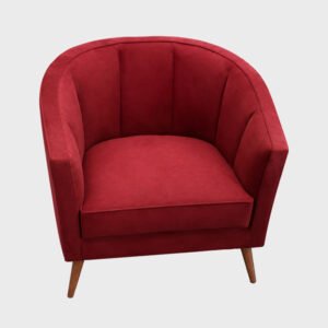 Royal Red Velvet Accent Chair with Wooden Legs