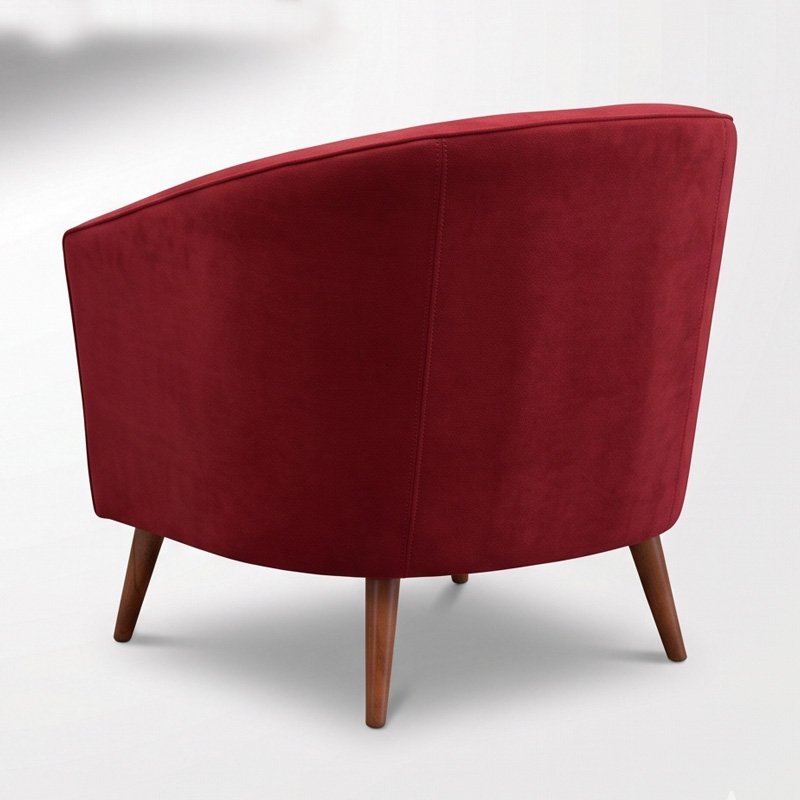 Royal Red Velvet Accent Chair with Wooden Legs