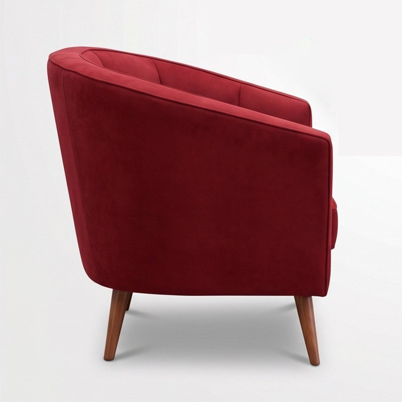 Royal Red Velvet Accent Chair with Wooden Legs