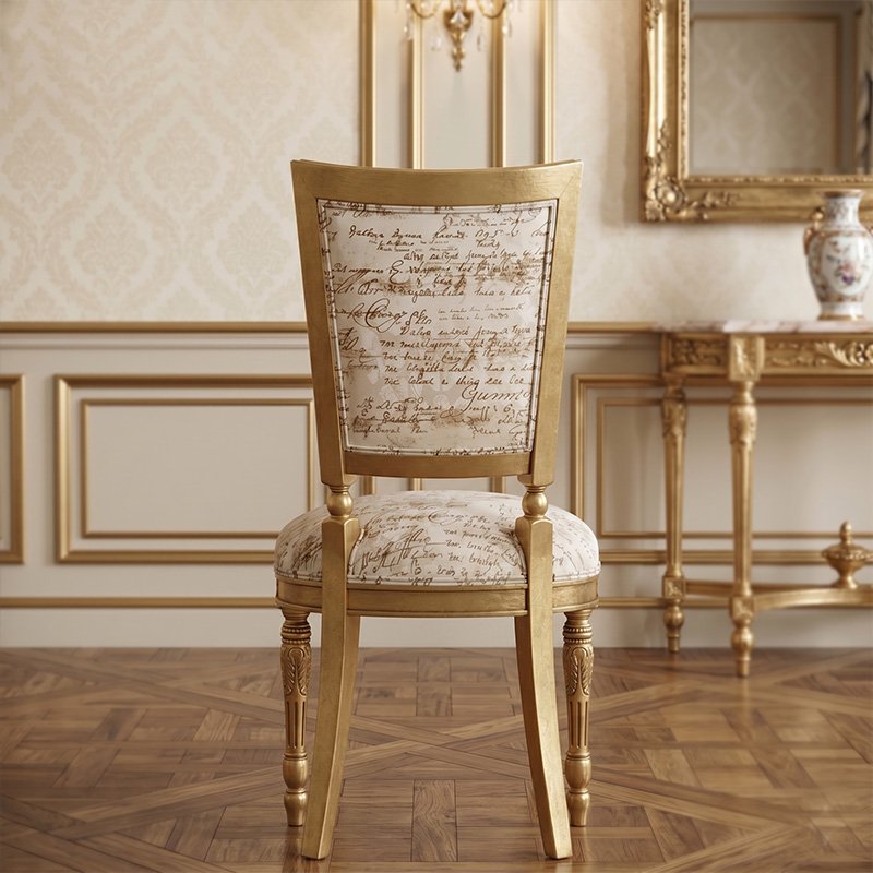 Royal Vintage Luxury Dining Chair with Antique Gold Finish