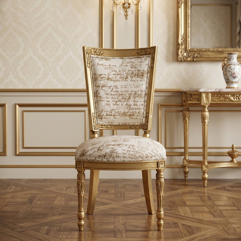 Royal Vintage Luxury Dining Chair with Antique Gold Finish