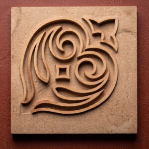Vedic Art Hand-Carved Wooden Wall Accent Block with Traditional Indian Leaf and Spiral Relief Motif