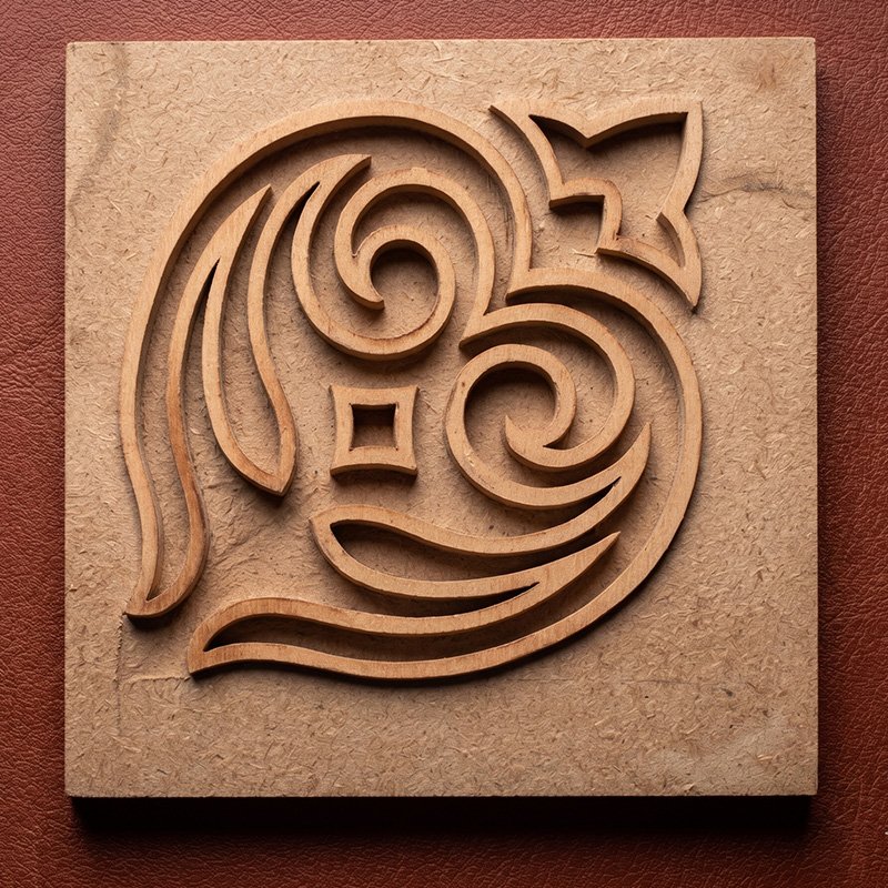 Vedic Art Hand-Carved Wooden Wall Accent Block with Traditional Indian Leaf and Spiral Relief Motif