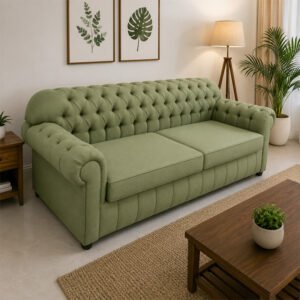 Verde Classic Olive Green Fabric Chesterfield 3 Seater Sofa with Button Tufting