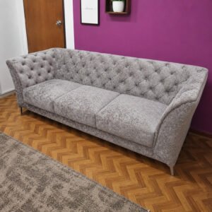 Verona Luxury Grey Distressed Velvet Chesterfield 3 Seater Sofa with Button Tufting