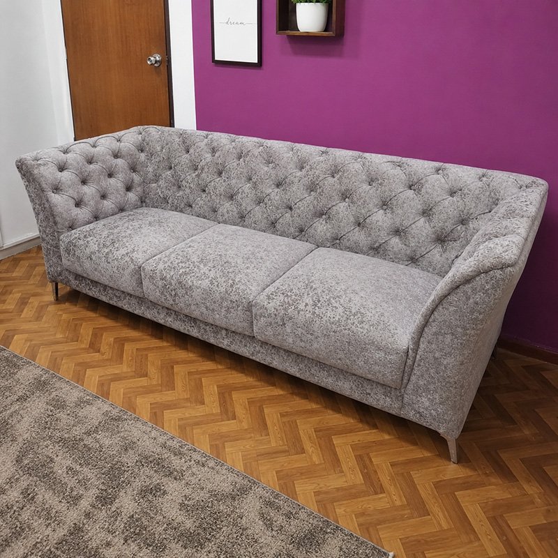 Verona Luxury Grey Distressed Velvet Chesterfield 3 Seater Sofa with Button Tufting