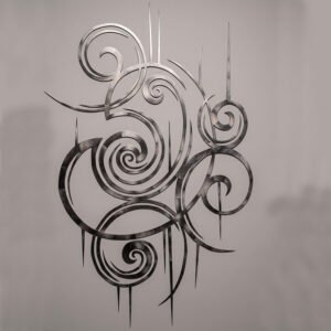 Vortex Abstract Metallic Luxury Wall Art Sculpture with Brushed Silver Spirals and Spikes